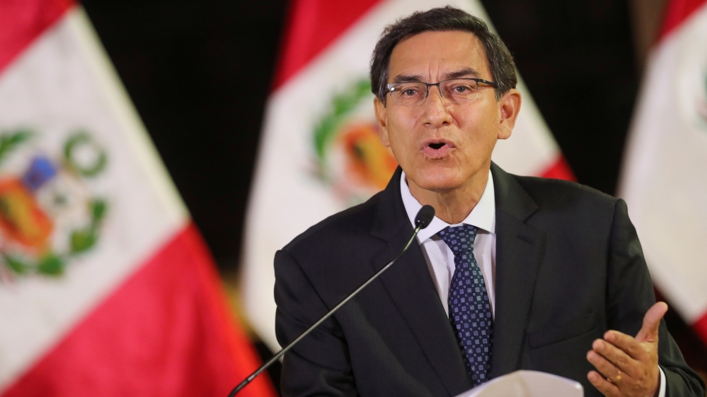 Peru's President Vizcarra addresses the nation at the government palace in Lima