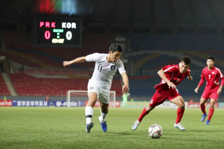 Soccer Football - 2022 World Cup Qualifier Round 3 - Group H - South Korea v North Korea - Kim Il Sung Stadium, Pyongyang, North Korea - October 15, 2019 South Korea''s Hwang Hee-chan in action. Pictur