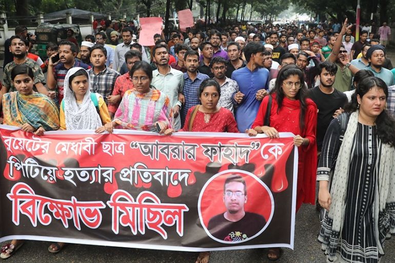 Students stage protest over alleged murder of Buet student Abrar Fahad on Monday, October 7, 2019, Dhaka, Bangladesh [Mahmud Hossain Opu/Al Jazeera]