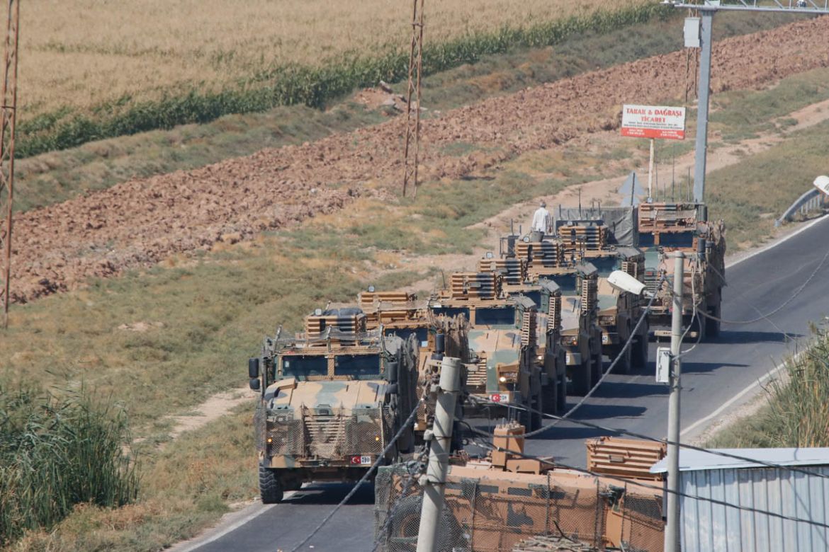 A photo shows Turkish Armed Forces'' military vehicles moving, at Syrian border in Akcakale district of Turkey''s Sanliurfa, within the Turkey''s Operation Peace Spring east of Euphrates River in norther