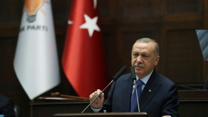 Turkish President Erdogan addresses members of his ruling AK Party in Ankara