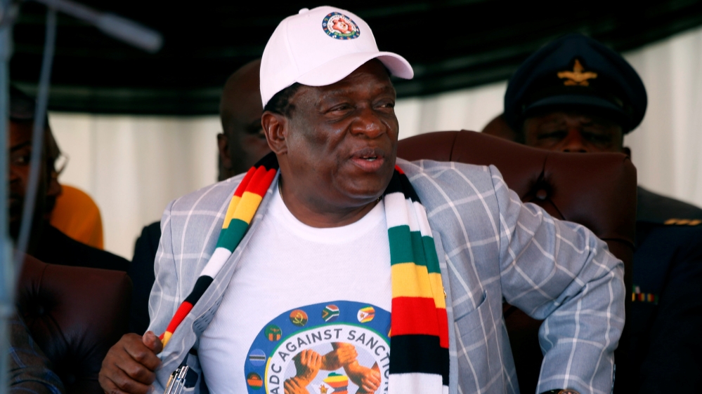Zimbabwe President Emmerson Mnangagwa attends a rally against Western sanctions in Harare
