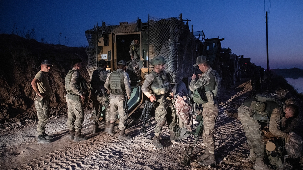 First group of Turkish infantry prepare to enter Syria on the border between Turkey and Syria on October 09, 2019 in Akcakale, Turkey. The military action is part of a campaign to extend Turkish contr