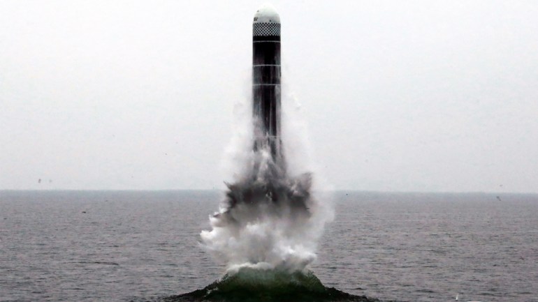 This picture taken on the morning of October 2, 2019 and released by North Korea''s official Korean Central News Agency (KCNA) on October 3, 2019 shows the test-firing of "the new-type SLBM Pukguksong-