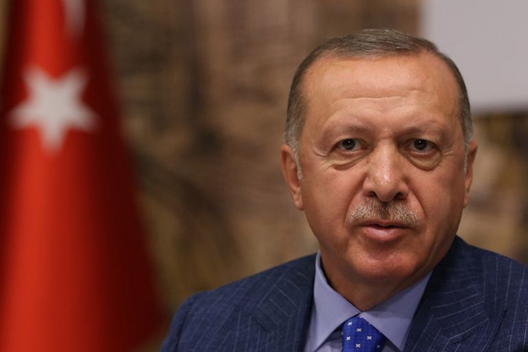 STANBUL, TURKEY - OCTOBER 13: Turkish President Recep Tayyip Erdogan speaks on Turkey''s Operation Peace Spring during a meeting with chief editor editors of newspapers, tv channels and news agencies a