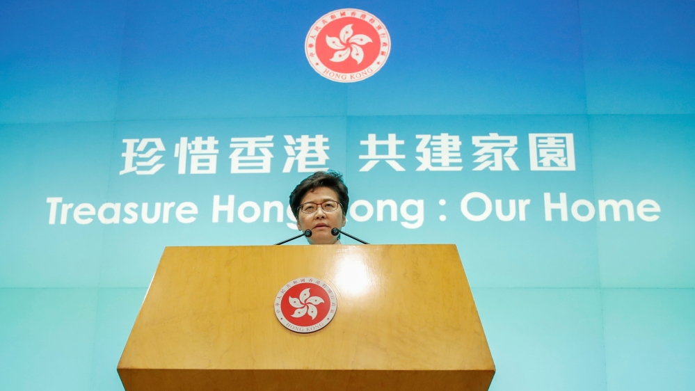 Hong Kong Chief Executive Carrie Lam attends a news conference after her policy address for 2019, in Hong Kong, China, October 16, 2019.