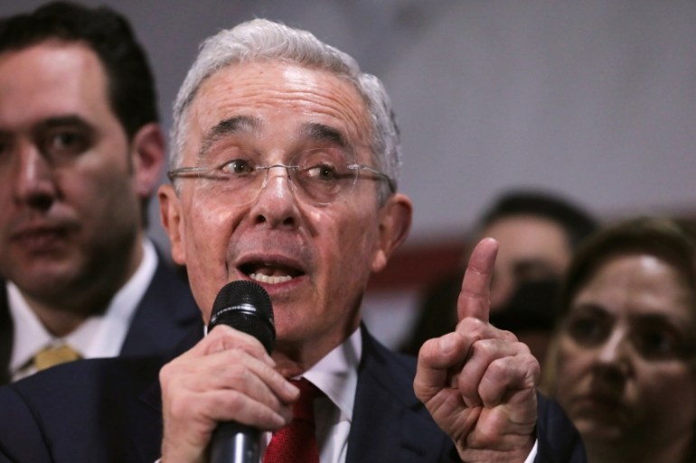 Colombia''s former president Alvaro Uribe testifies in a private hearing as part of an investigation into alleged fraud and graft in Bogota