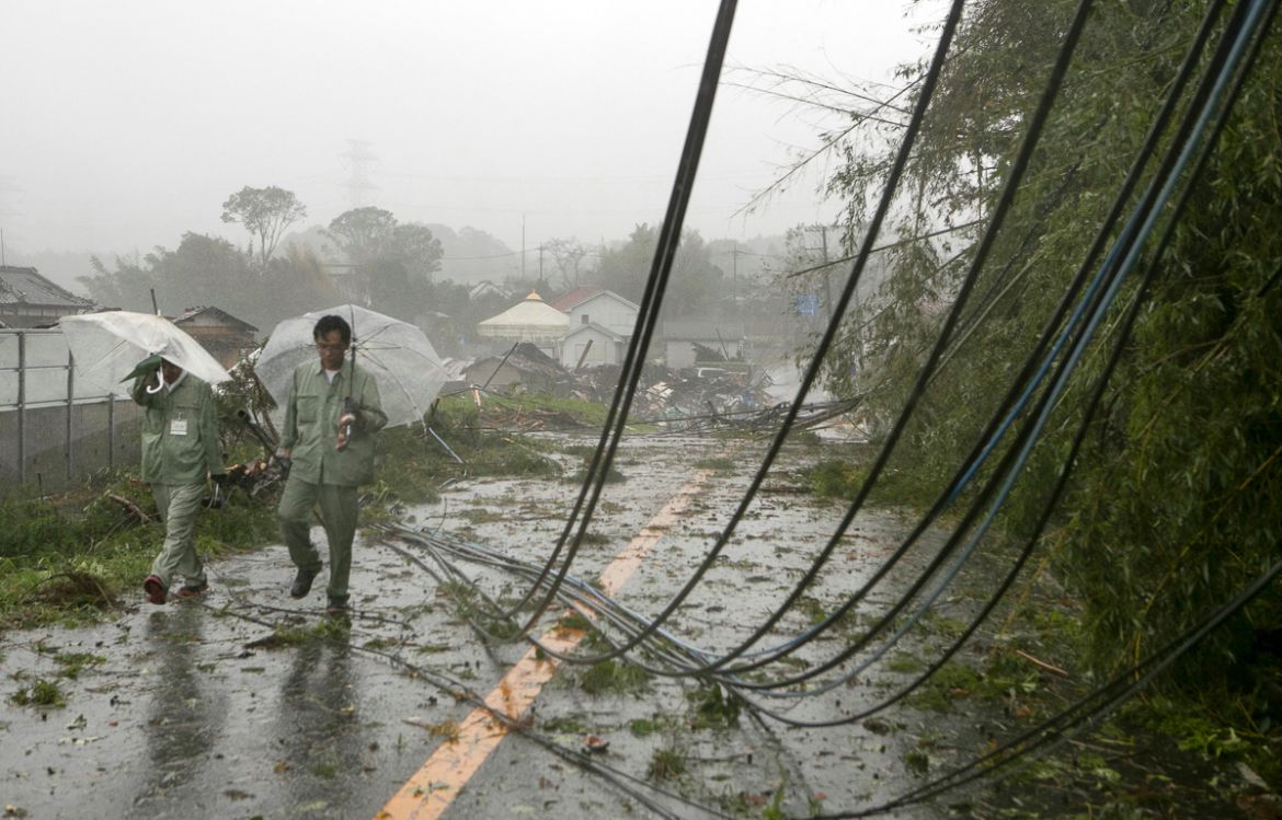 A view of fallen electric cables after a tornado caused by Typhoon Hagibis hit Ichihara, Chiba Prefecture, east of Tokyo, 12 October 2019. Tyhoon Hagibis is expected to make landfall on the Pacific co