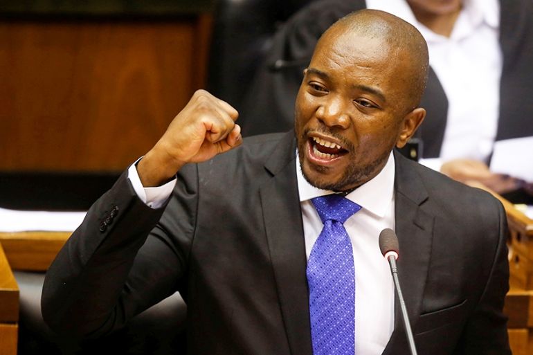 Opposition Democratic Alliance (DA) party leader Mmusi Maimane speaks during the motion of no confidence against South African president Jacob Zuma in parliament in Cape Town, South Africa, August 8,