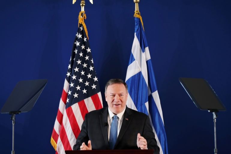 U.S. Secretary of State Mike Pompeo delivers a speech at the Stavros Niarchos Foundation Cultural Center in Athens, Greece October 5, 2019
