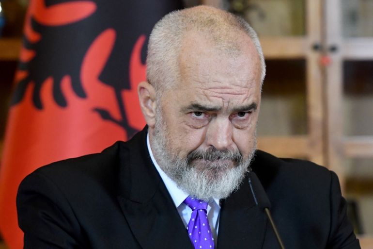 Albania’s Prime Minister Edi Rama gives a press conference in Tirana on October 18, 2019, after a EU Council in Br