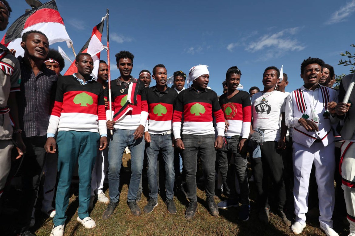 Ethiopian men take part in the Irreecha celebration, the Oromo People thanksgiving ceremony in Addis Ababa, Ethiopia. October 5, 2019.REUTERS/Tiksa Negeri