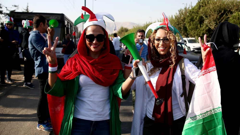 Iranian women fans arrive to attend Iran’s FIFA World Cup Asian qualifier match against Cambodia, as for the first time women are allowed to watch the national soccer team play in over 40 years, at th