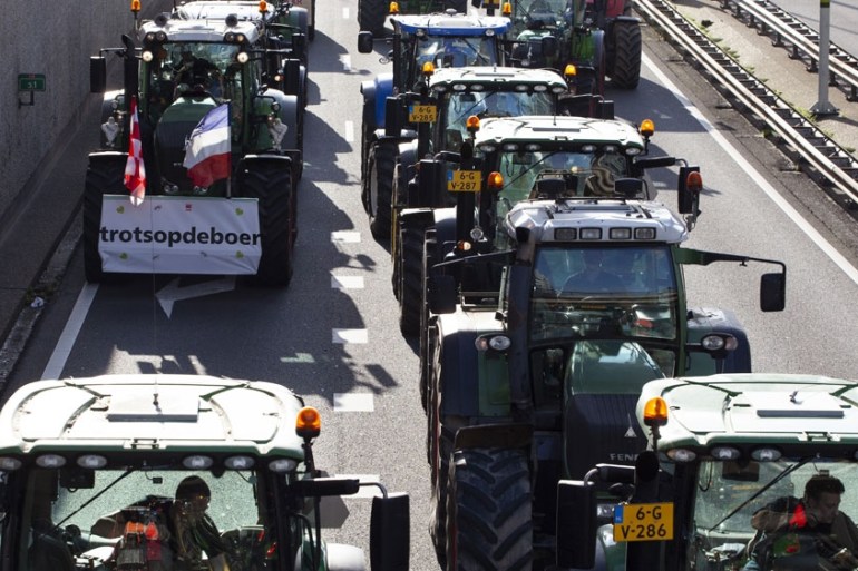 Protesting farmers on tractors, The Hague, Netherlands