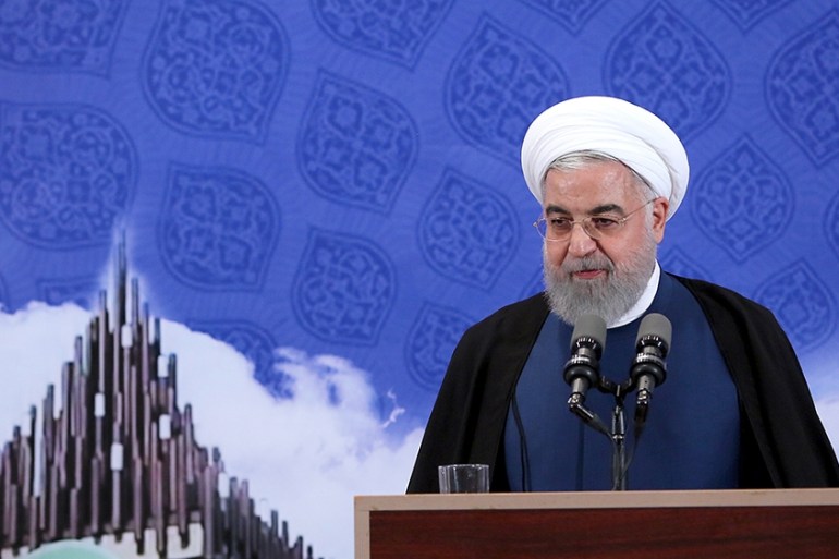 A handout photo made available by the Iranian Presidential Office shows Iranian President Hassan Rouhani speaking during a ceremony at the Noavari factory in Tehran, Iran, 05 November 2019. According