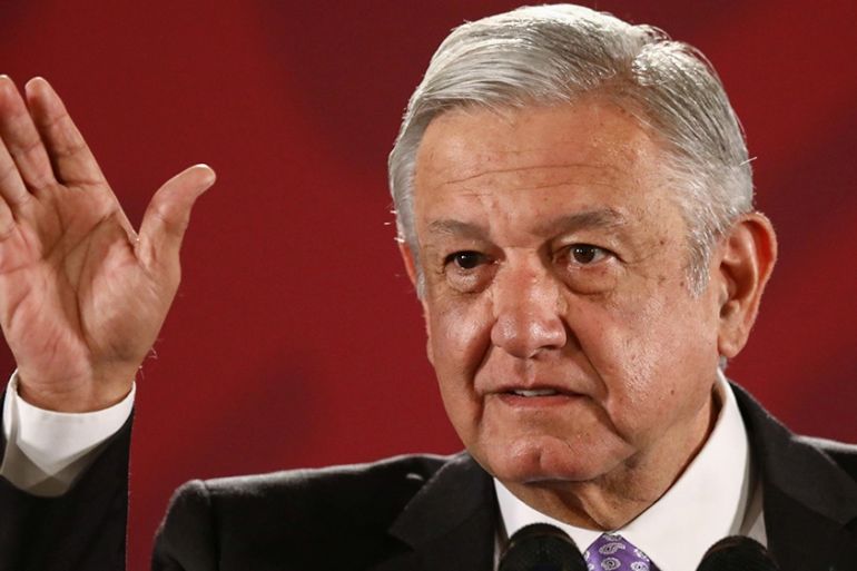 Mexico''s President Andres Manuel Lopez Obrador gestures as he holds a news conference at the National Palace in Mexico City, Mexico, November 13, 2019