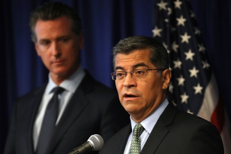 California Gov. Newsom And CA Attorney Gen. Becerra Hold News Conference Responding To Trump Revoking State''s Emissions Waiver