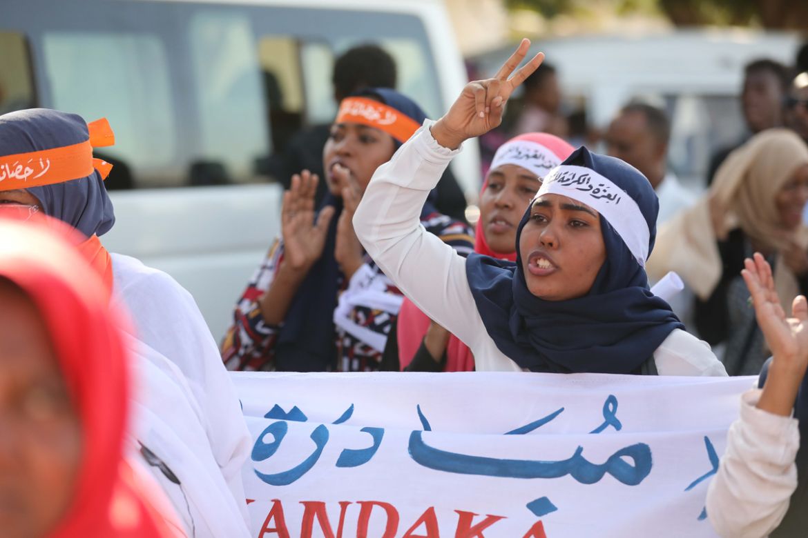 Sudanese women cheer as they celebrate the launch of the Unit to Combat Violence against Women and Children, in Khartoum, Sudan, 25 November 2019. According to local media reports, Sudanese Minister o
