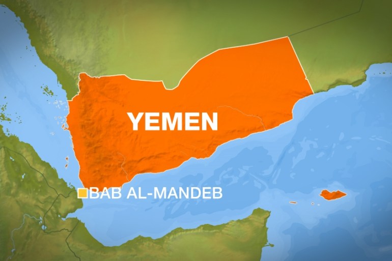 Yemen map showing Bab al-Mandeb strait