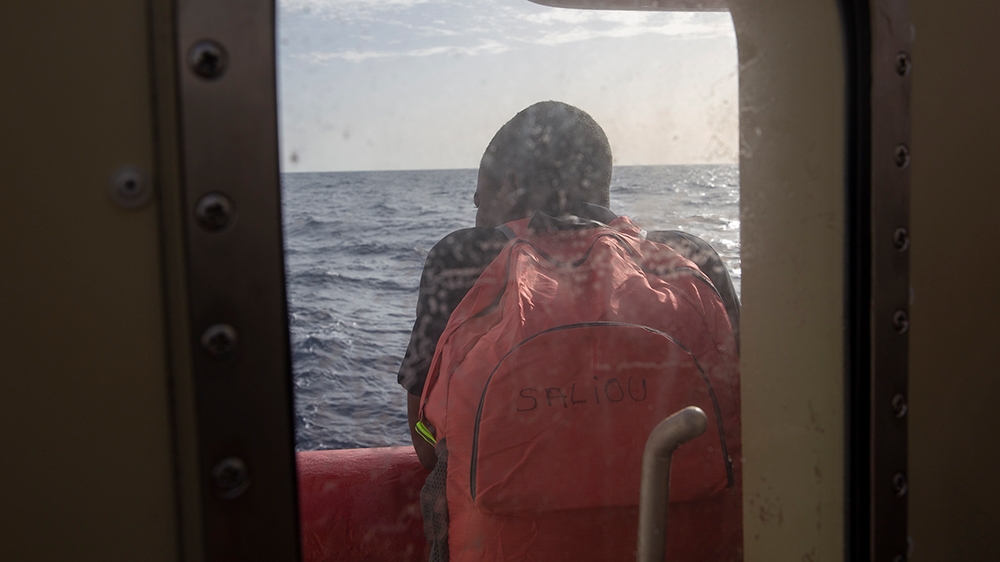  Ninety-four refugees and migrants, including four pregnant women, have been rescued by charity ship Ocean Viking 42 nautical miles off the coast off Libya. November 19, 2019 [Faras Ghani/Al Jazeera]