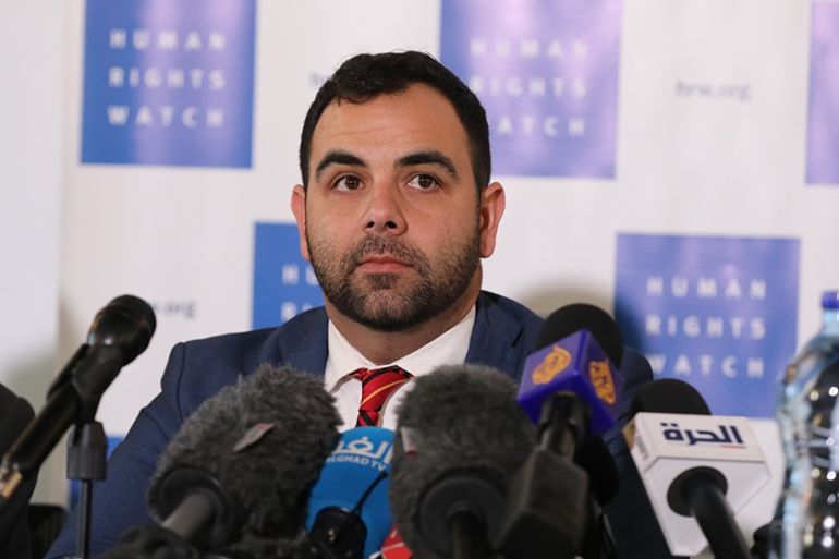 US citizen and Human Rights Watch Israel-Palestine Director Omar Shakir speaks during a press conference in East Jerusalem, 25 November 2019. Omar Shakir will be deported by Israel on 25 November on c