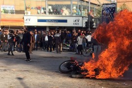 Iranian protesters clash in the streets following fuel price increase in the city of Isfahan, central Iran, 16 November 2019. Media reported that people protests in highways and in the streets after t