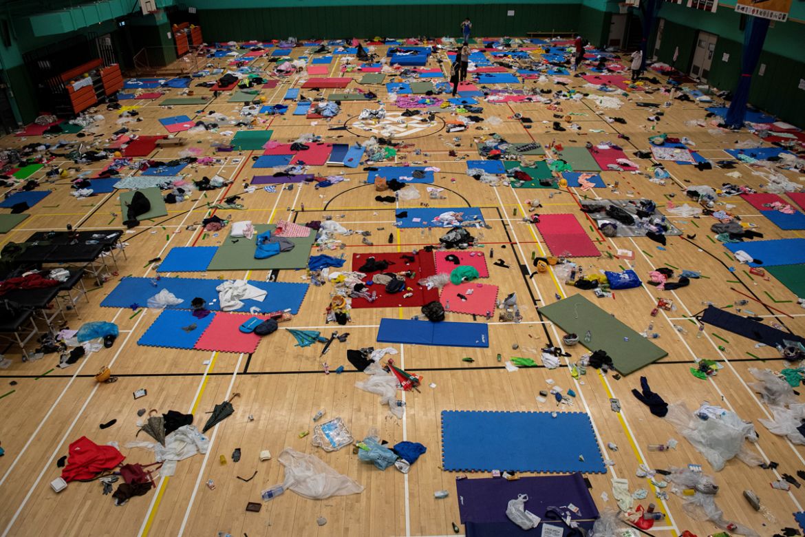 A gymnasium used by protesters as a dormitory is seen inside the Hong Kong Polytechnic University in the Hung Hom district of Hong Kong on November 20, 2019. - A dwindling number of exhausted pro-demo