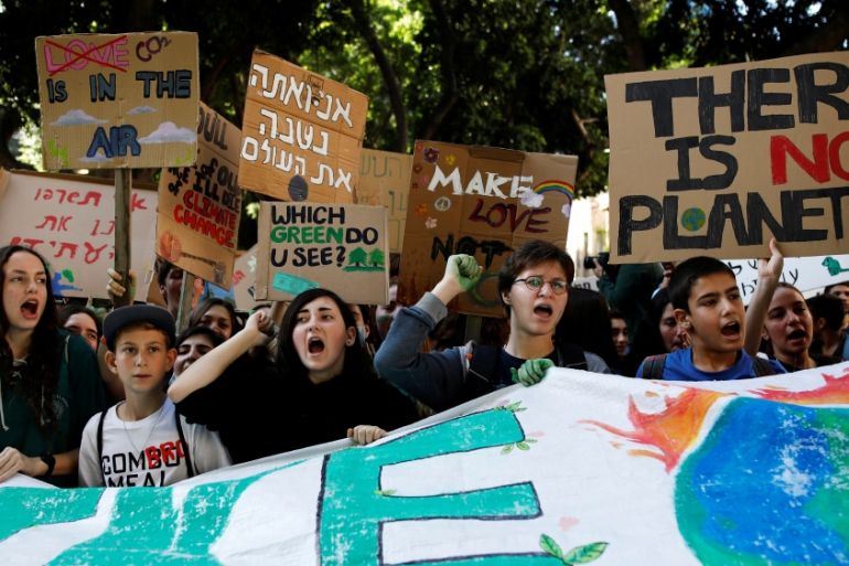Israelis take part in the "Fridays for Future" global strike against climate change, in Tel Aviv, Israel