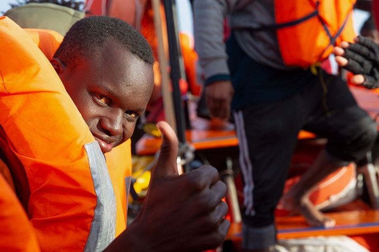Ninety-four refugees and migrants, including four pregnant women, have been rescued by charity ship Ocean Viking 42 nautical miles off the coast off Libya. November 19, 2019 [Faras Ghani/Al Jazeera]