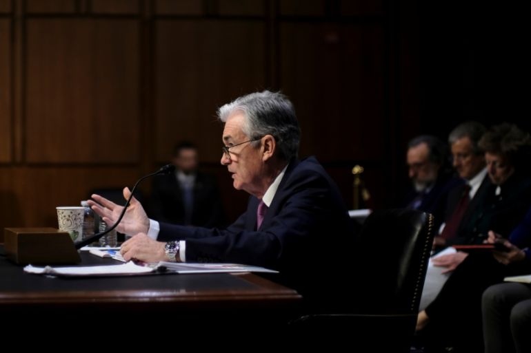 Federal Reserve Board Chairman Jerome Powell testifies before a Joint Economic Committee hearing on "The Economic Outlook" on Capitol Hill in Washington