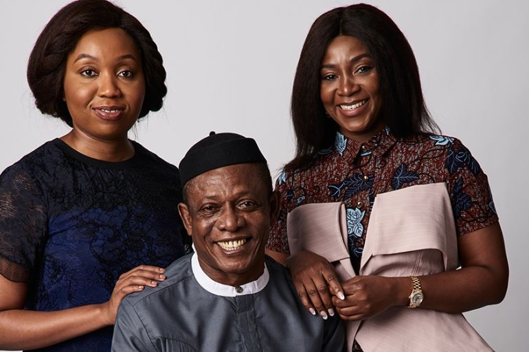 Producer Chinny Onwugbenu, actor Nkem Owoh and filmmaker Genevieve Nnaji from the film ''Lionheart'' pose for a portrait during the 2018 Toronto International Film Festival at Intercontinental Hotel on