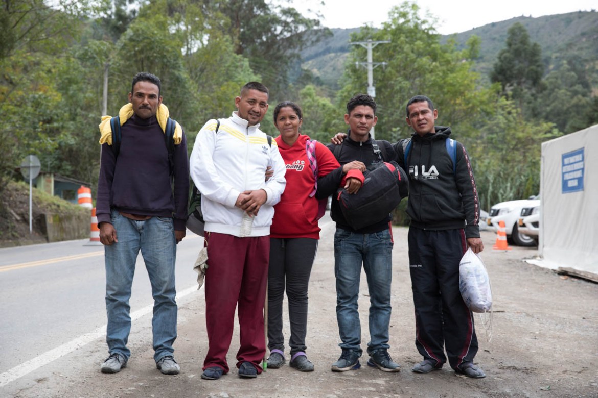 José Quero (second on the left) departed Venezuela with four friends in the middle of the night, leaving behind his three children. “We’re more like brothers and sisters. When we laugh, we laugh