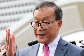 Self-exiled Cambodian opposition party founder Sam Rainsy