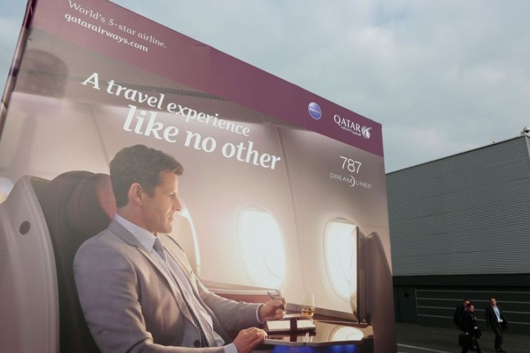 An advertisement by Qatar Airways Ltd. fo
