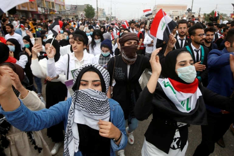 University and college students attend the ongoing anti-government protests in Basra