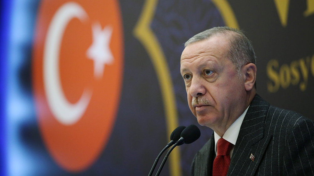 Turkey's President Recep Tayyip Erdogan, attends a meeting in Ankara, Turkey, Thursday, Nov. 28, 2019. Erdogan's office said Thursday that the Turkish leader and Fayez al Sarraj, the head of Libya's i