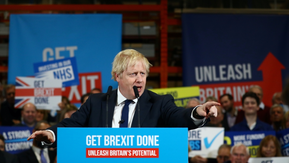 Britain's Prime Minister Boris Johnson speaks during a rally event in Colchester, Britain December 2, 2019
