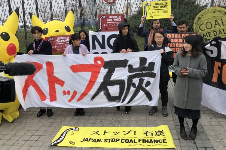 Protesters from No Coal Japan gathered outside