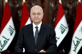 Iraq''s President Barham Salih delivers a televised speech to people in Baghdad