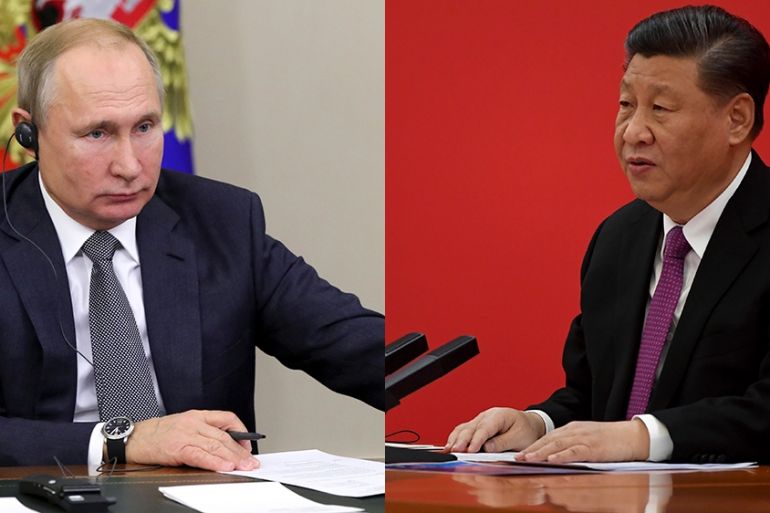 Xi Jinping and Vladimir Putin from photos of a joint pressconference they did on December 2 [AP Photos]