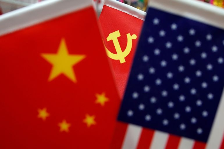 Flags - US, China and Chinese communist party