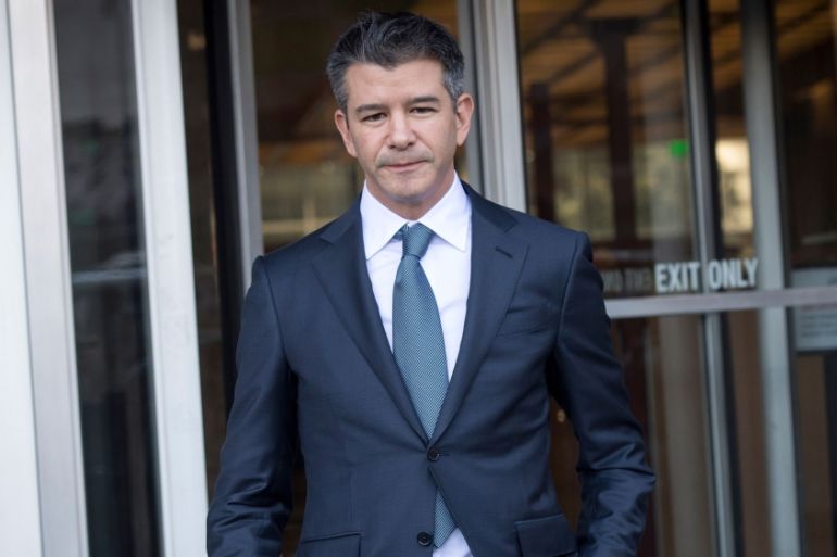 Travis Kalanick, co-founder and former chief executive officer of Uber Technologies Inc., exits the Phillip Burton Federal Building and U.S. Courthouse in San Francisco, California, US, on Wed.