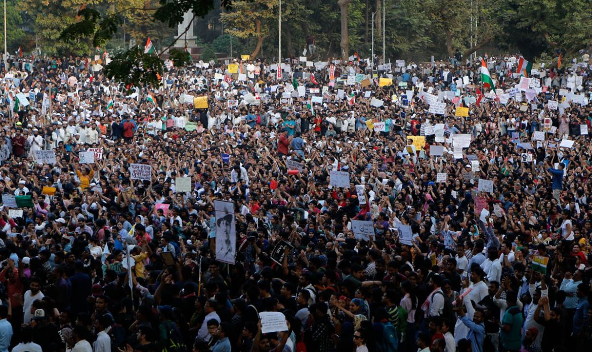 Indians gather during a protest rally against the Citizen Amendment Act in Mumbai, India, Thursday, Dec. 19, 2019. Police detained several hundred protesters in some of India''s biggest cities Thursday