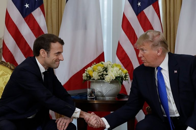 President Donald meets French President Emmanuel Macron at Winfield House, Tuesday, Dec. 3, 2019, in London. (AP Photo/ Evan Vucci)