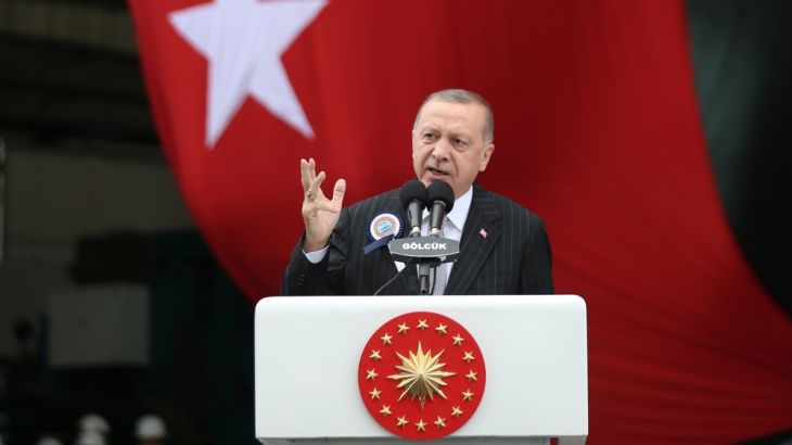 President of Turkey Recep Tayyip Erdogan in Kocaeli- - KOCAELI, TURKEY - DECEMBER 22: President of Turkey Recep Tayyip Erdogan makes a speech during the ceremonies of New Type Submarine Project at Gol