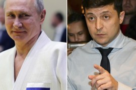 Photos of Putin and Zelenskyy