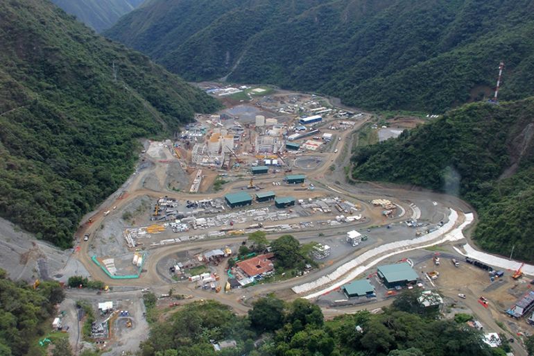 An aerial view shows a gold mining camp of the Continental Gold mine in Buritica, Colombia June 11, 2019