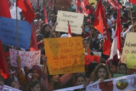 Pakistani students and civil society activists rally against ban on students'' unions in Karachi, Pakistan, Friday, Nov. 29, 2019. Students backed by rights activists are holding rallies across the cou
