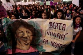 Berta Cáceres's daughter has alleged that the Dutch bank ignored signs that its money was being embezzled and used to fund violence [File: Juan Carlos Ulate/Reuters]