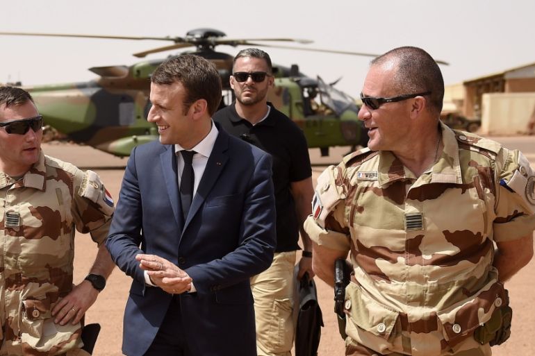 French President Emmanuel Macron visits French troops in Africa''s Sahel region in Mali